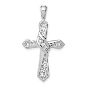 Rhodium Over 14k White Gold Diamond Cross Pendant