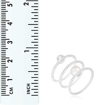 White Cultured Freshwater Pearl Rhodium Over Silver Ring
