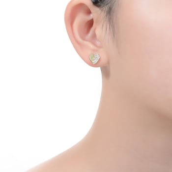 Clear Cubic Zirconia, 14K Yellow Gold Plated over Sterling Silver Heart
Stud Earrings