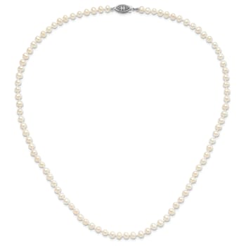Rhodium Over Sterling Silver 4-5mm White Freshwater Cultured Pearl Necklace