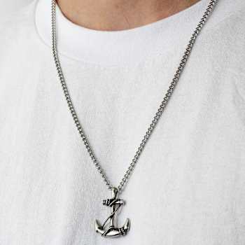 Robert Alton Men's Rope And Anchor Pendant With Chain In Stainless Steel