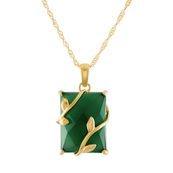 14K Yellow Gold Over Sterling Silver Green Chalcedony Leaf Pendant With
Chain 7.5ctw