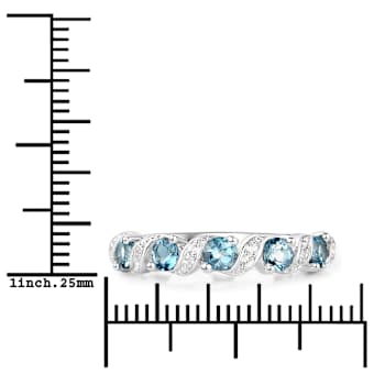London Blue Topaz and White Topaz Sterling Silver 5 five Stone Band Ring