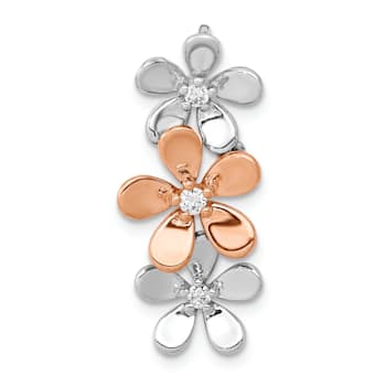 14k Rose Gold and White Gold Diamond Three Flower Chain Slide