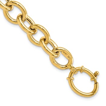 14k Yellow Gold 11mm Polished Fancy Oval Link Bracelet