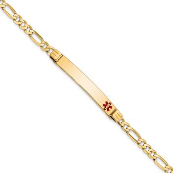 14k Yellow Gold Medical Red Enamel Figaro ID Bracelet