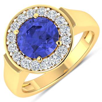 2.5ctw Violet Tanzanite and Diamond 14K Yellow Gold Halo Ring