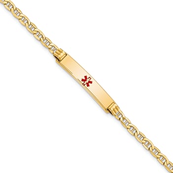 14k Yellow Gold Medical Polished Red Enamel Mariner Link ID Bracelet