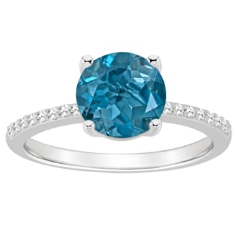 8mm Round London Blue Topaz and 1/10 ctw Diamond Rhodium Over Sterling
Silver Ring