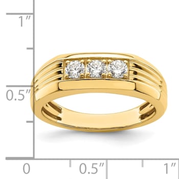 14K Yellow Gold 3-Stone Diamond Men's Ring 0.49ctw