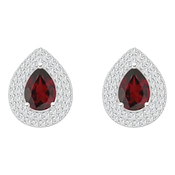 8x5mm Pear Shape Garnet And White Topaz Rhodium Over Sterling Silver
Double Halo Stud Earrings