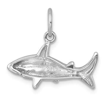 Rhodium Over Sterling Silver Polished Shark Pendant