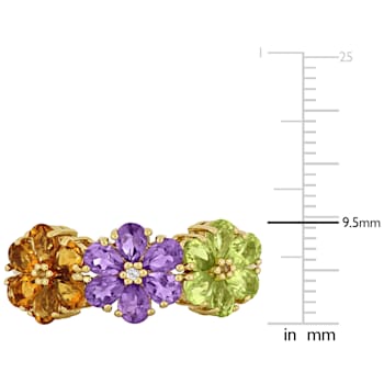 2 3/4 CT TGW Multi-Gemstone Floral Ring in Yellow Plated Sterling Silver