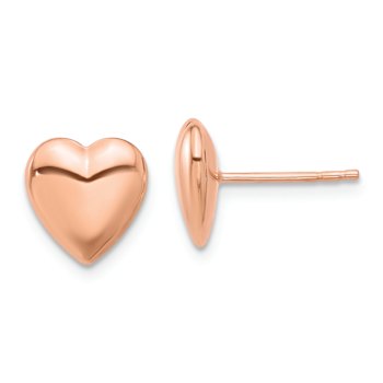 14k Rose Gold Polished Puffed Heart Stud Earrings