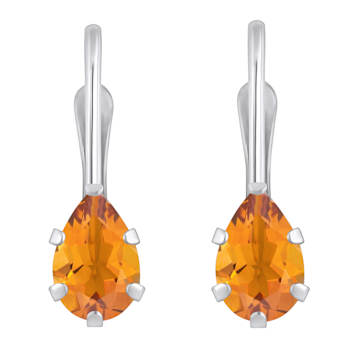 6x4mm Pear Shape Citrine Rhodium Over 10k White Gold Drop Earrings