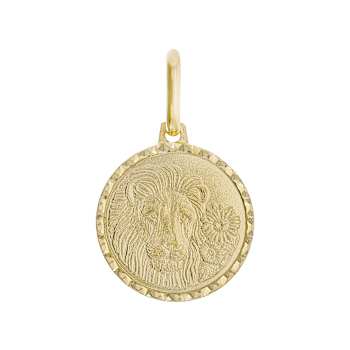 Leo Zodiac Medallion Pendant In Solid 14K Yellow Gold