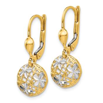 14k Yellow Gold and Rhodium Over 14k Yellow Gold Polished and
Diamond-Cut Dangle Circle Earrings