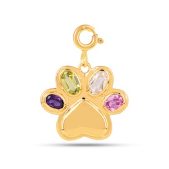 Multi-stone Paw Print Pendant Dog Mom Charm Pendant Gold Over Silver
Charm Pendant  Necklace