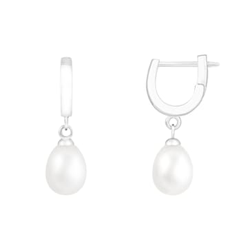7.5-8mm White Cultured Freshwater Pearl Rhodium Over Sterling Silver Earrings