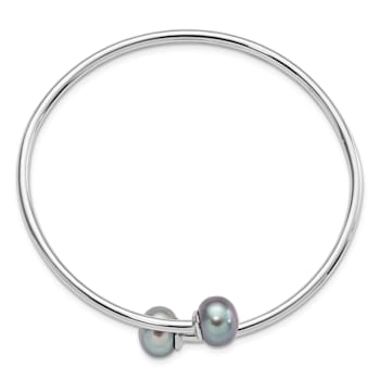Rhodium Over Sterling Silver 9-10mm Grey Button Freshwater Cultured
Pearl Bracelet