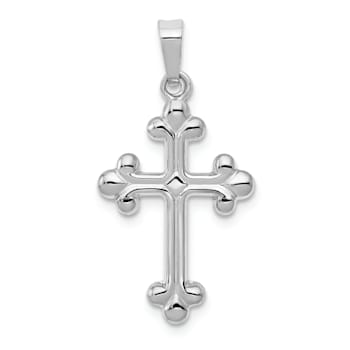 Rhodium Over 14K White Gold Polished Budded Cross Pendant