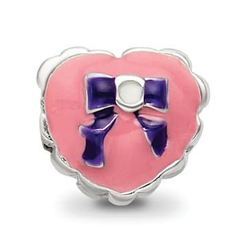 Sterling Silver Enameled Heart with Bow Bead