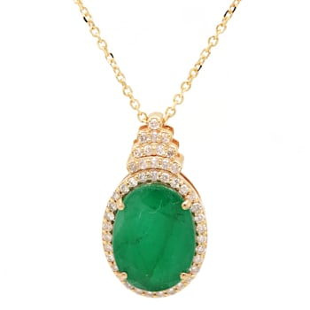 6.31 Ctw Emerald and 0.34 Ctw White Diamond Pendant in 14K YG