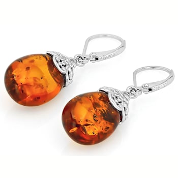 Amber Sterling Silver Dangle Earrings 17x11mm
