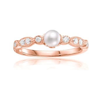 Freshwater Pearl with Moissanite Accents 18K Rose Gold Over Sterling
Silver Ring
