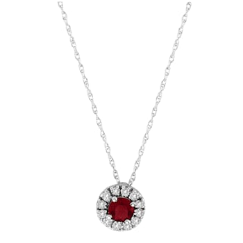 0.53ctw Ruby and Diamond Halo Pendant 14k White Gold