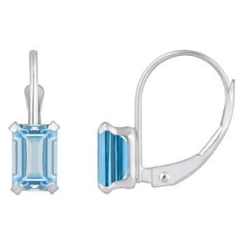 6x4mm Emerald Cut Aquamarine Rhodium Over 10k White Gold Drop Earrings