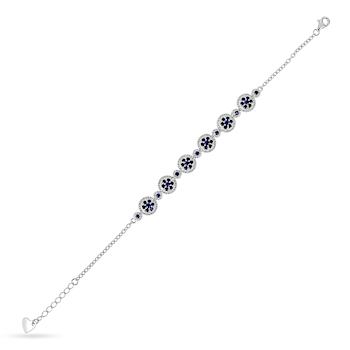 Lab Created Blue Sapphire and White Sapphire Halo Rhodium Over Sterling
Silver Sapphire Bracelet
