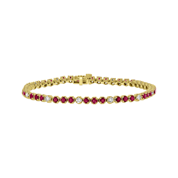3.09ctw Ruby and Diamond Bracelet in 14k Yellow Gold