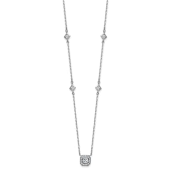 Rhodium Over Sterling Silver Polished Fancy Cubic Zirconia Station With
2 Inch Extension Necklace
