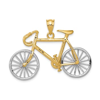 14k Yellow Gold and 14k White Gold 3D Large Bicycle Pendant