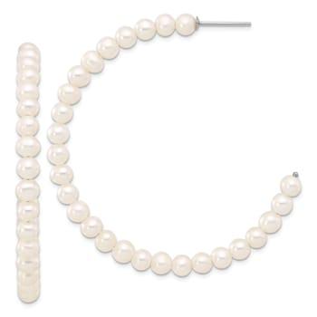 Rhodium Over Sterling Silver 4-5mm Round Freshwater Cultured Pearl Post
C-Hoop Earrings