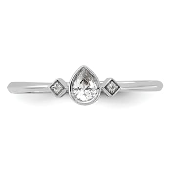 Rhodium Over 14K Gold Petite Pear Diamond Ring 0.13ctw