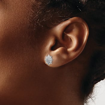 Rhodium Over 14k White Gold 11mm Diamond Fancy Sun and Star Stud Earrings