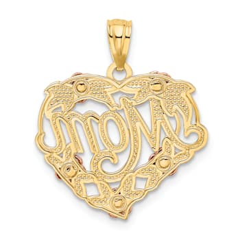 14k Tri-color Gold Textured Mom in Heart Pendant