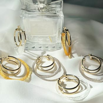 14K Yellow Gold Over Sterling Silver Acrylic Multi-Hoop Earrings in Blackberry