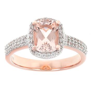 Morganite And White Zircon Ring In 18K Rose Gold Over Sterling Silver 1.45ctw