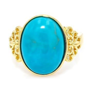 Turquoise Oval Solitaire Ring In 18K Gold Over Sterling Silver