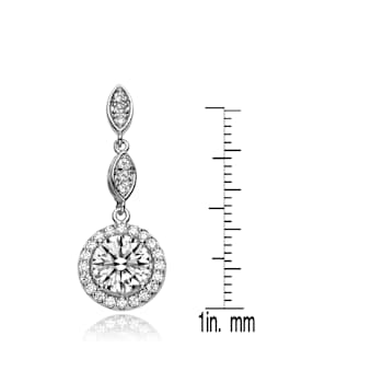 CZ Halo Drop Earrings In Sterling Silver