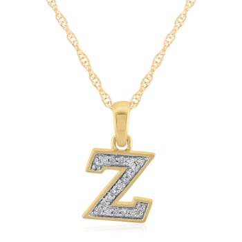 White Diamond Accent 10k Yellow Gold Z Initial Pendant With 18” Rope Chain