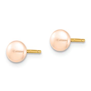 14k Yellow Gold 4-5mm Pink Button Freshwater Cultured Pearl Stud Earrings