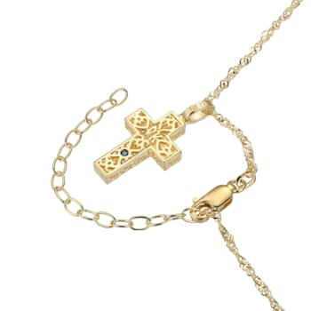 White Cubic Zirconia 18k Yellow Gold Over Sterling Silver Cross Pendant
With Chain 0.25ctw