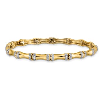 14k Yellow Gold and Rhodium Over 14k Yellow Gold Diamond Bamboo Design Bracelet