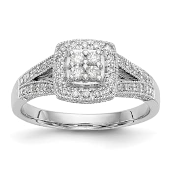 Rhodium Over 14K White Gold Lab Grown Diamond Cluster Engagement Ring 0.508ctw