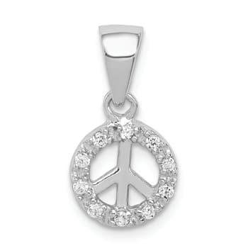 Rhodium Over Sterling Silver Small Cubic Zirconia Peace Pendant