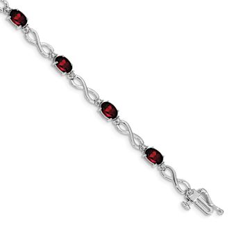 Rhodium Over 10k White Gold Garnet and Diamond Infinity Bracelet